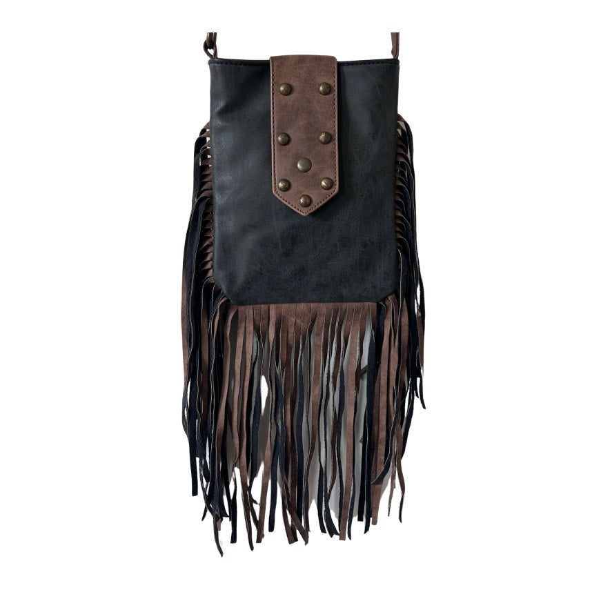 Revolution Black and Brown Crossbody Fringe Western Boho Cowboy Festival Studded