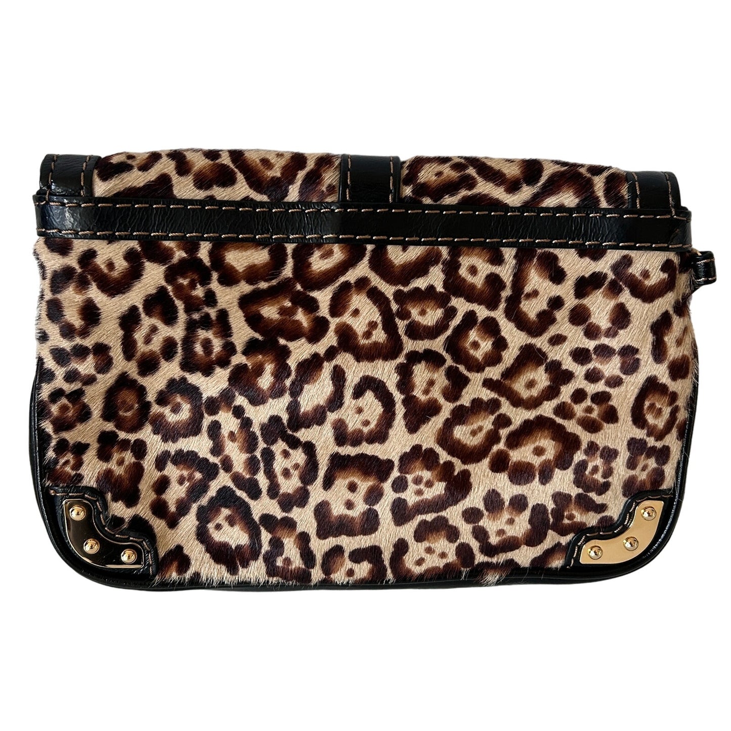 Rafe New York Leopard Print Black Tan Calf Hair Leather Clutch Wristlet