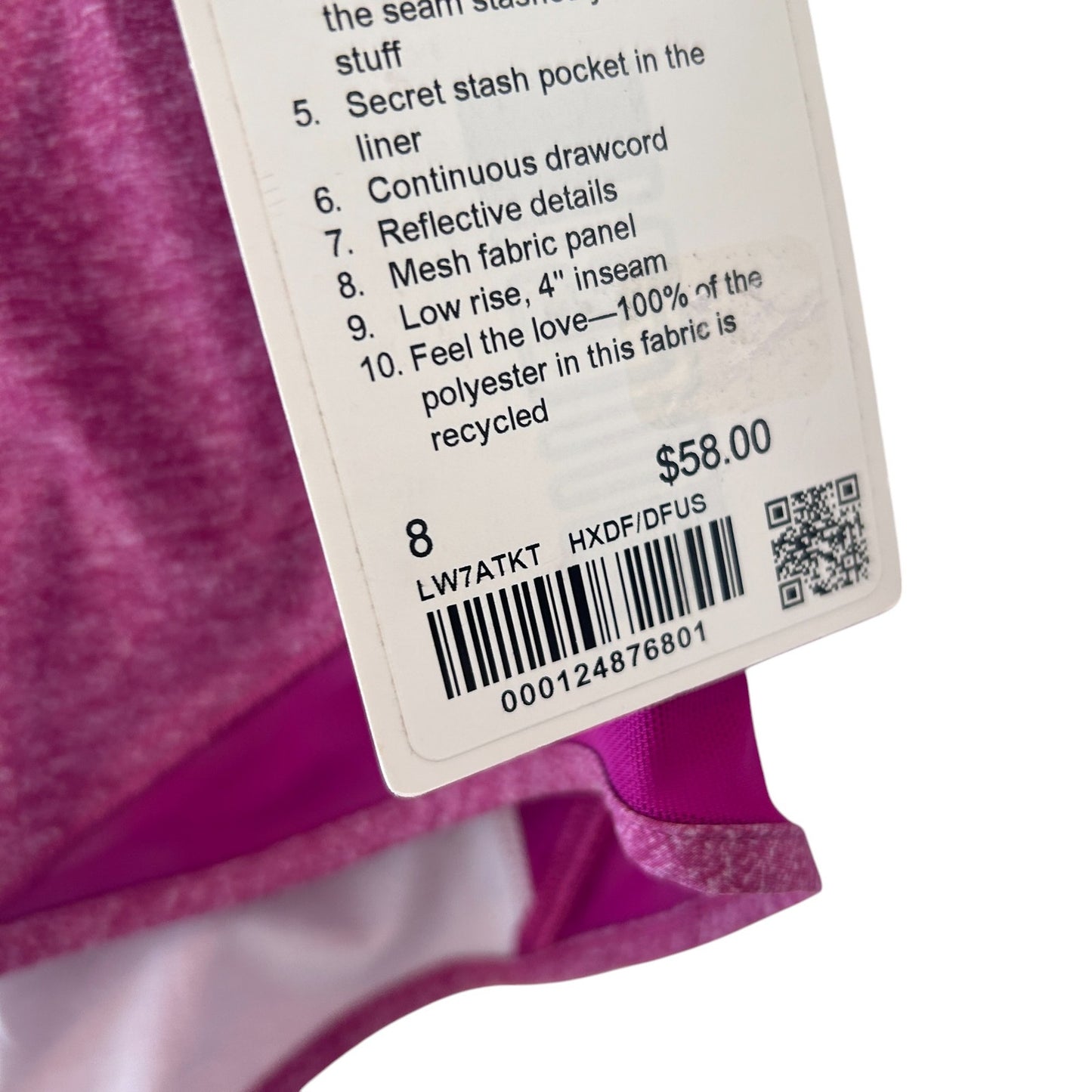 Lululemon NWT Pink Hotty Hot LR Short 4" Lined Womens Size 8 NEW