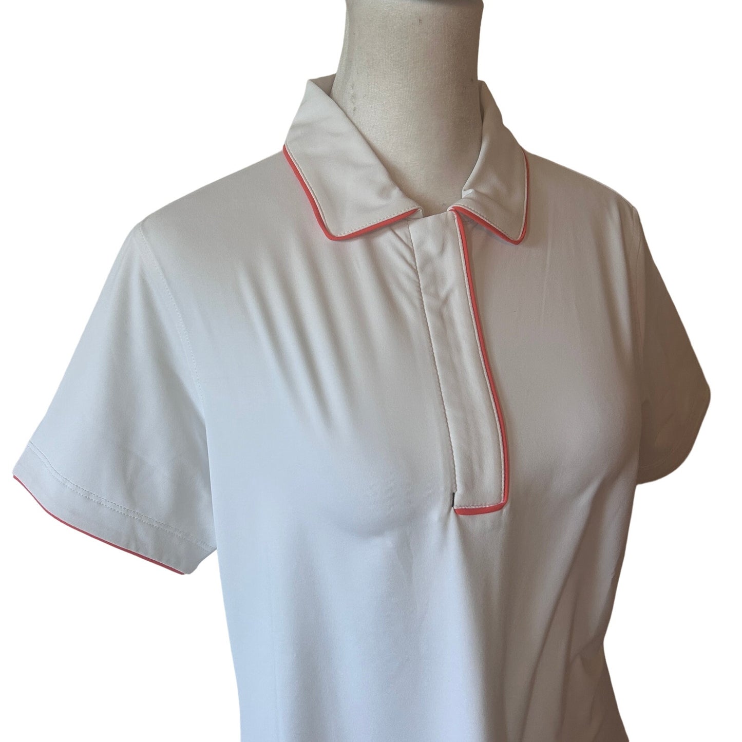 Peter Millar NWT Ladies White Piped Hidden Placket Polo Golf Shirt Size Medium