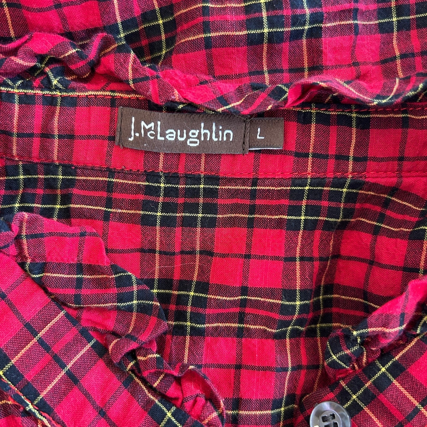 J. McLaughlin Red, Black, Yellow Tartan Plaid Button Down Size Large