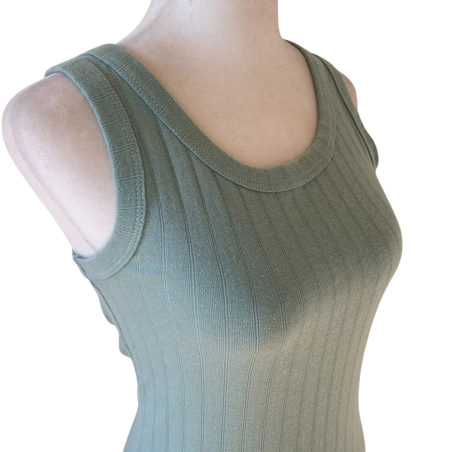 LA Relaxed Green Carmella Organic Cotton Pointelle Tank Top Size Small NEW