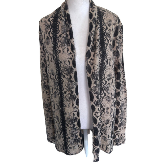 White + Warren Cashmere Snakeskin Print Open Cardigan Sweater Womens Size Small