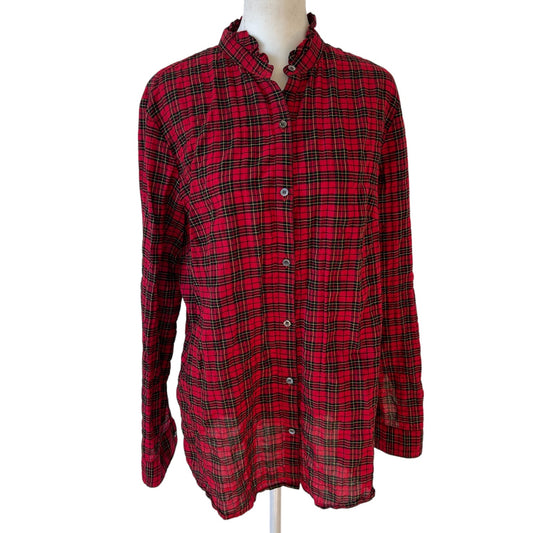 J. McLaughlin Red, Black, Yellow Tartan Plaid Button Down Size Large