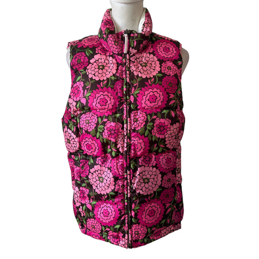 Lilly Pulitzer Pink Floral and White Reversible Puffer Down Vest Size Small