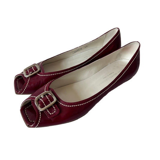 Attilio Giusti Leombruni Burgundy Leather Peep Toe Flats Shoes Size US 9 / EU 40