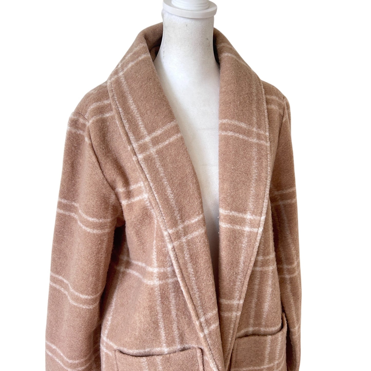 Rachel Zoe Camel Brown and White Plaid Wool Blend Coat Womens Size Large