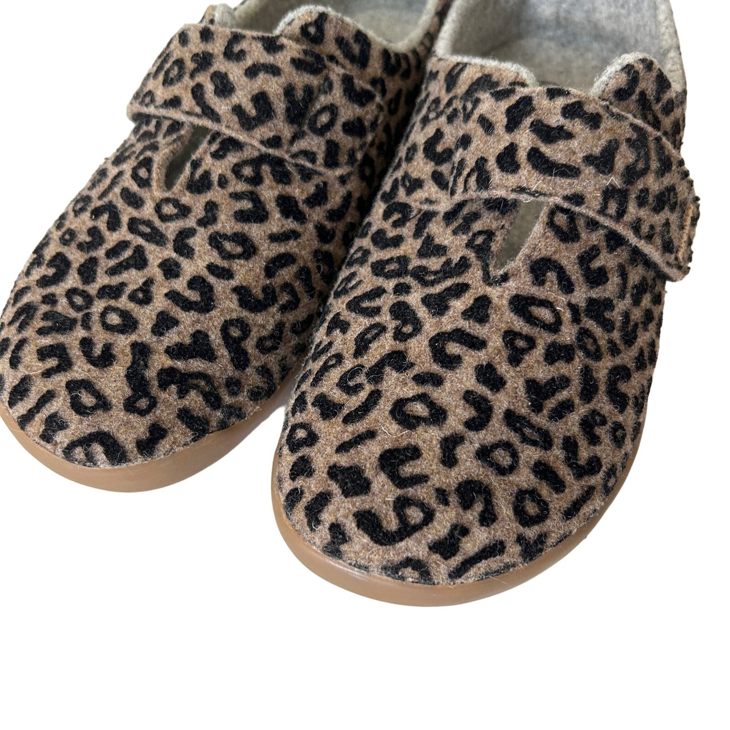 Cosyfeet Diane Slippers Roomy Pure Wool Adjustable Cozy Black Tan Cheetah Size 8