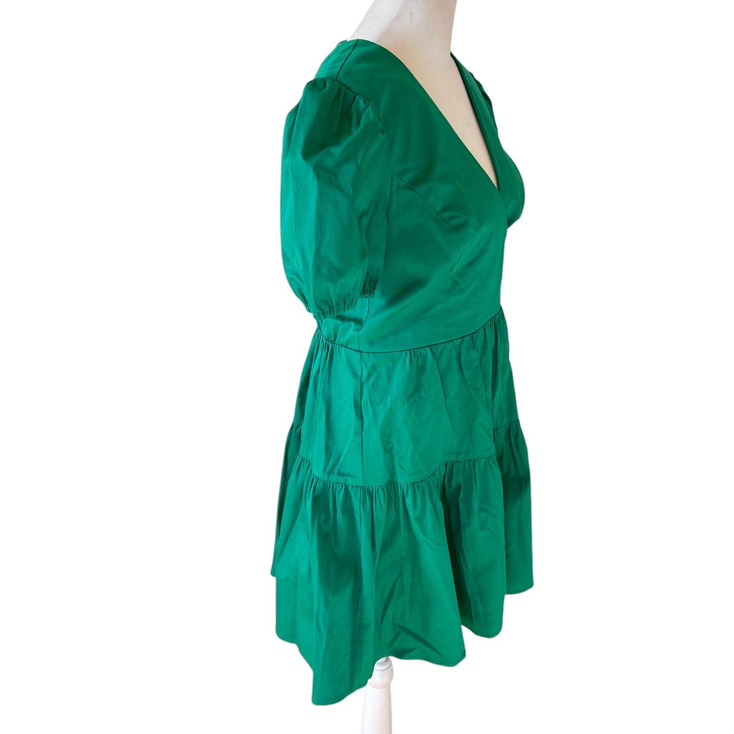 Adrianna Papell Kelly Green V-Neck Short Sleeve Ruffled Mini Dress Womens Size 6