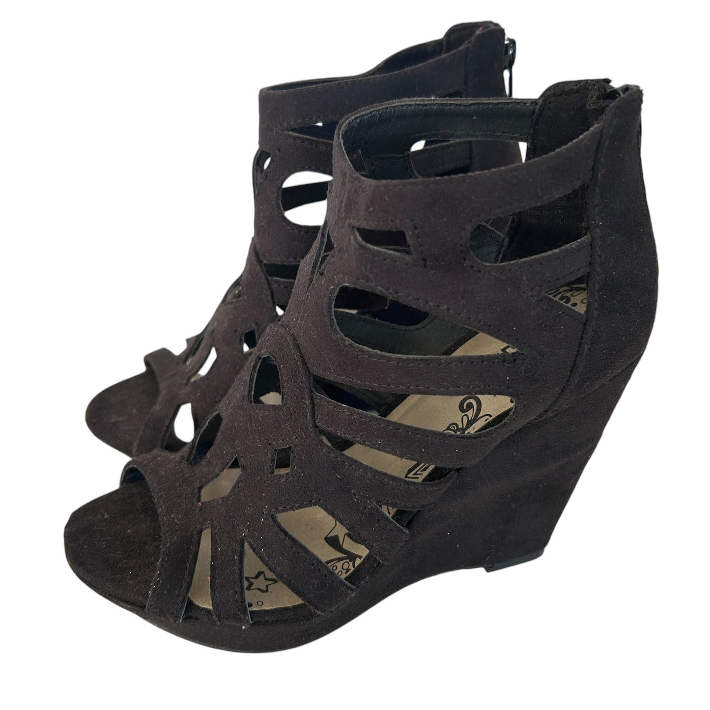 Brash Black Caged Gladiator Open-Toe Wedge Heels Womens Size 6