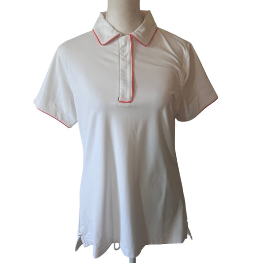 Peter Millar NWT Ladies White Piped Hidden Placket Polo Golf Shirt Size Medium