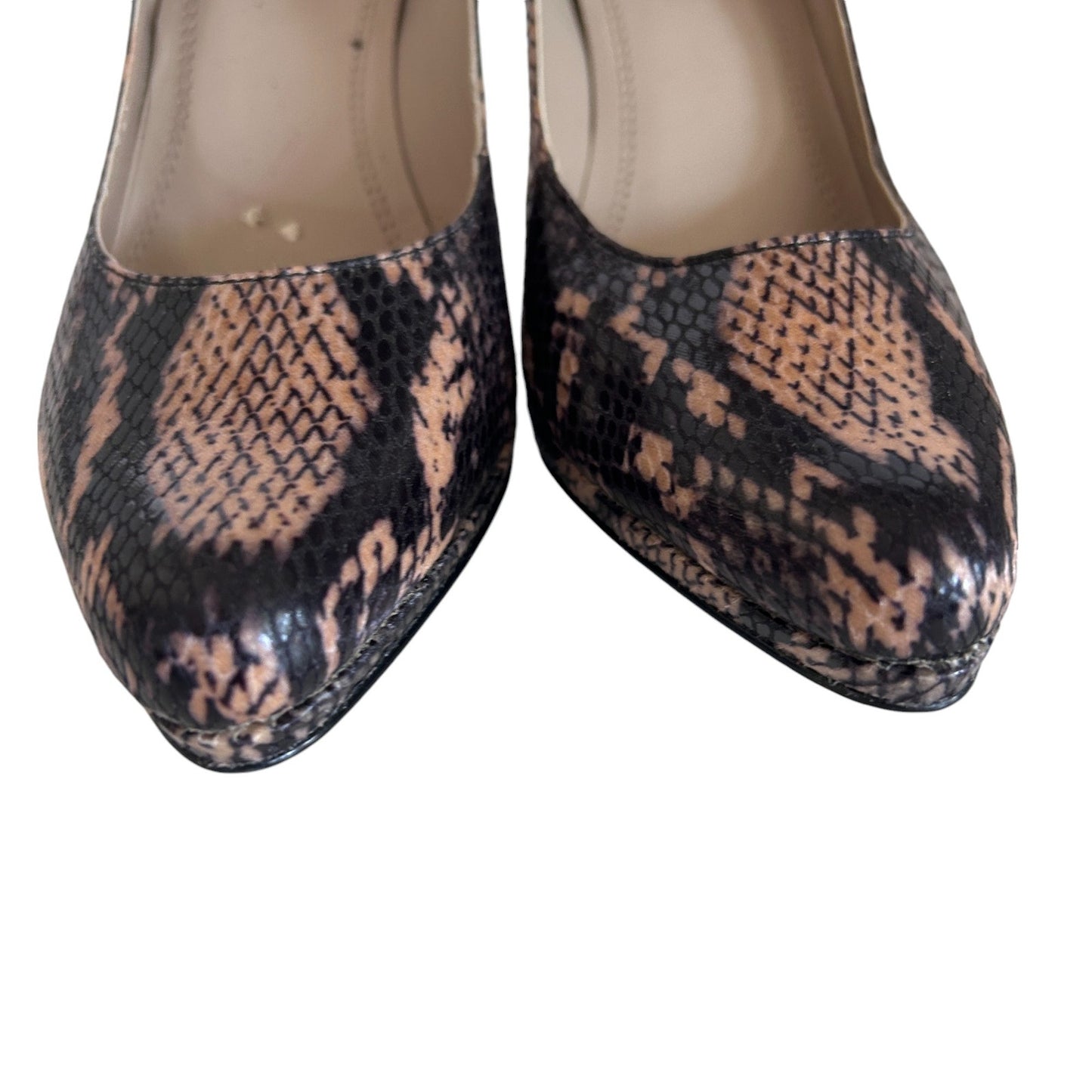 Ellen Tracy Carlton Black, Tan Snakeskin Textured Leather Pumps Heels Size 6.5