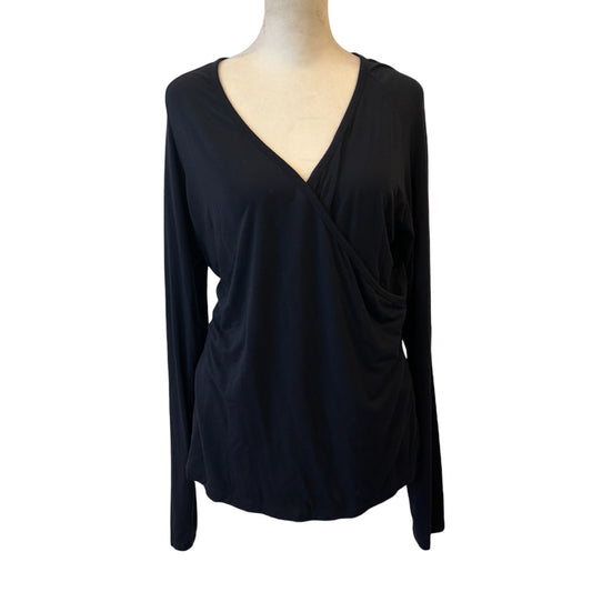 W by Worth Navy Blue Long Sleeve Stretch Knit Cross Front Top Womens Size Medium