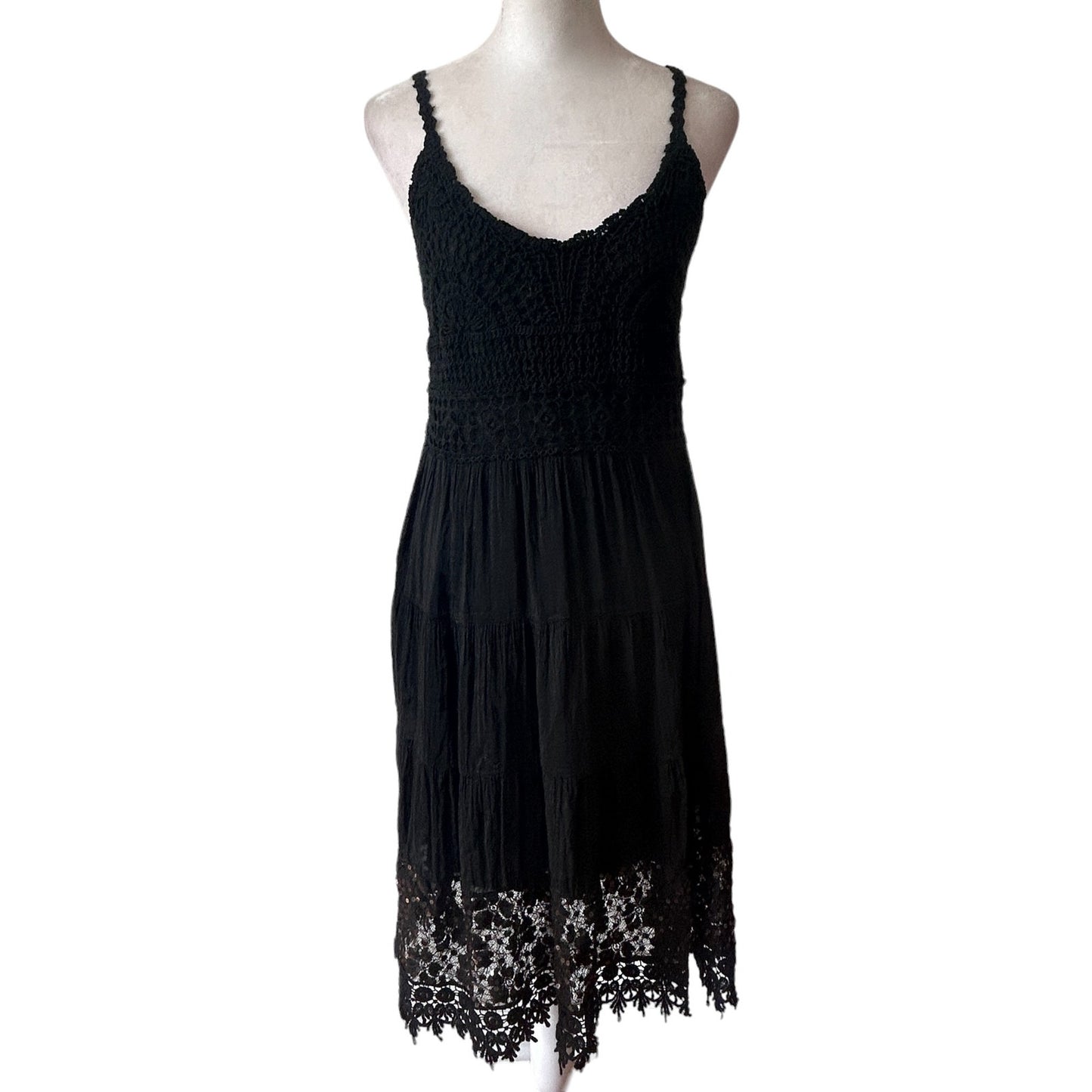 Scandal Italy NWT Belle Dress Black Crochet Lace Sequins Boho Sundress One Size