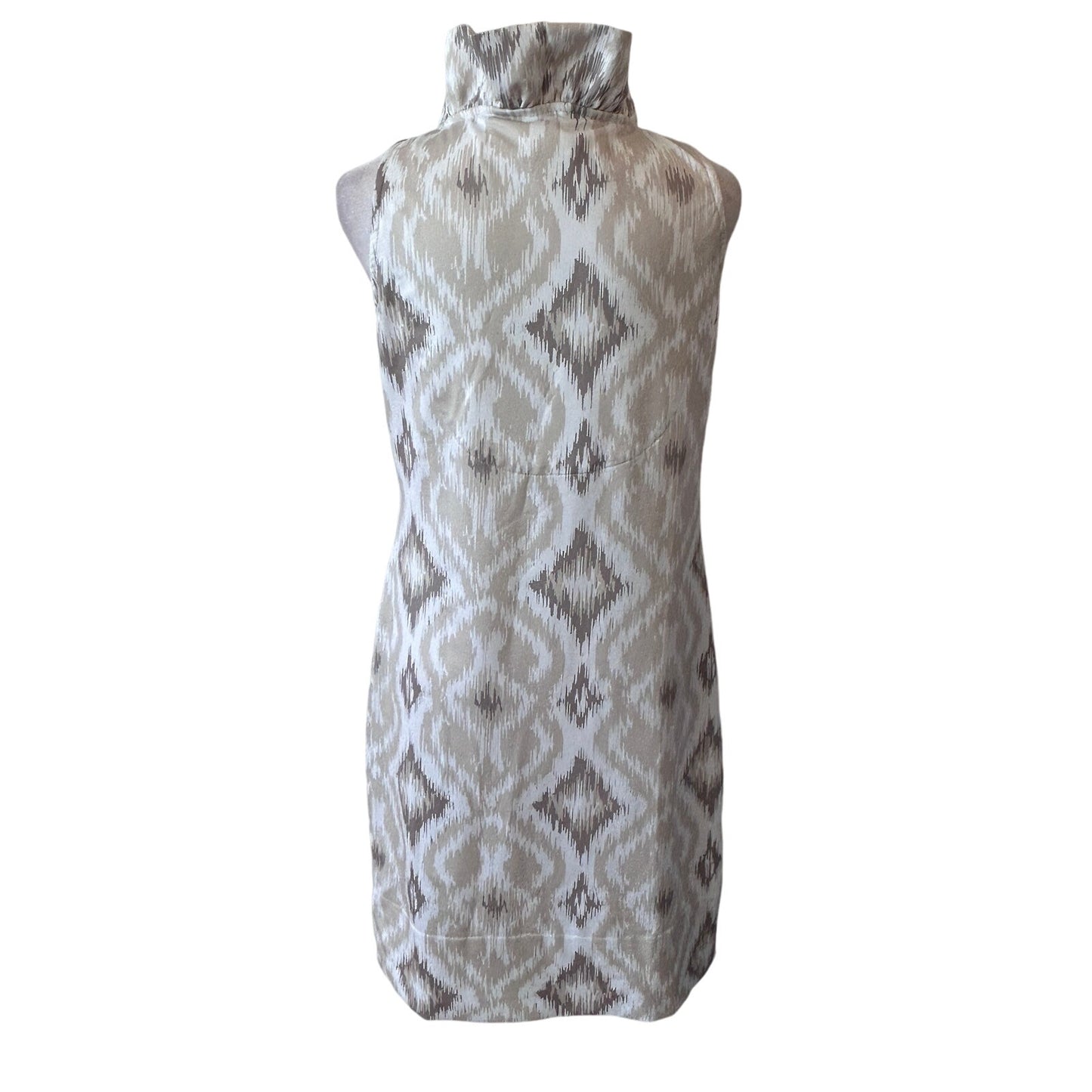 Gretchen Scott Tan and Ivory Ikat Ruffle Neck Sleeveless Stretch Dress Size XS