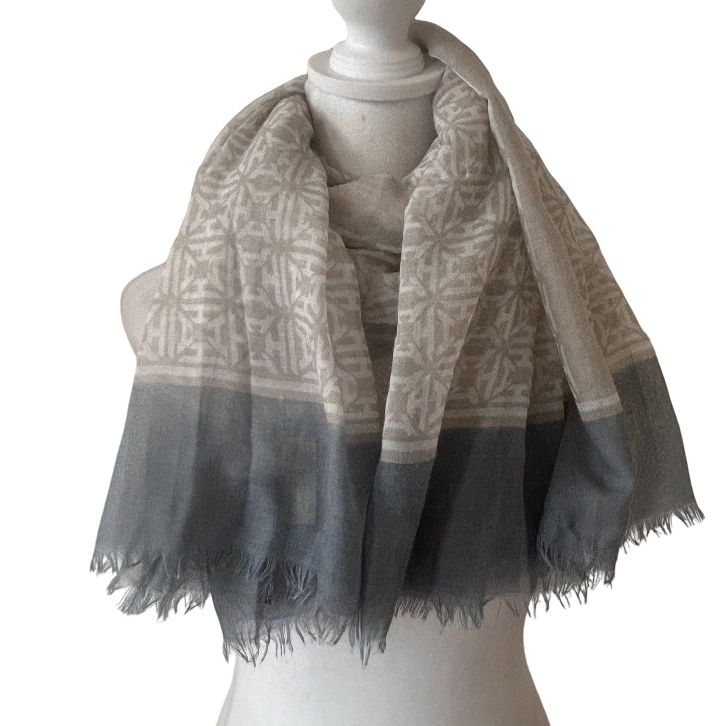 India Hicks Tan and Gray Heritage Lightweight Fringed Scarf 78" x 39"