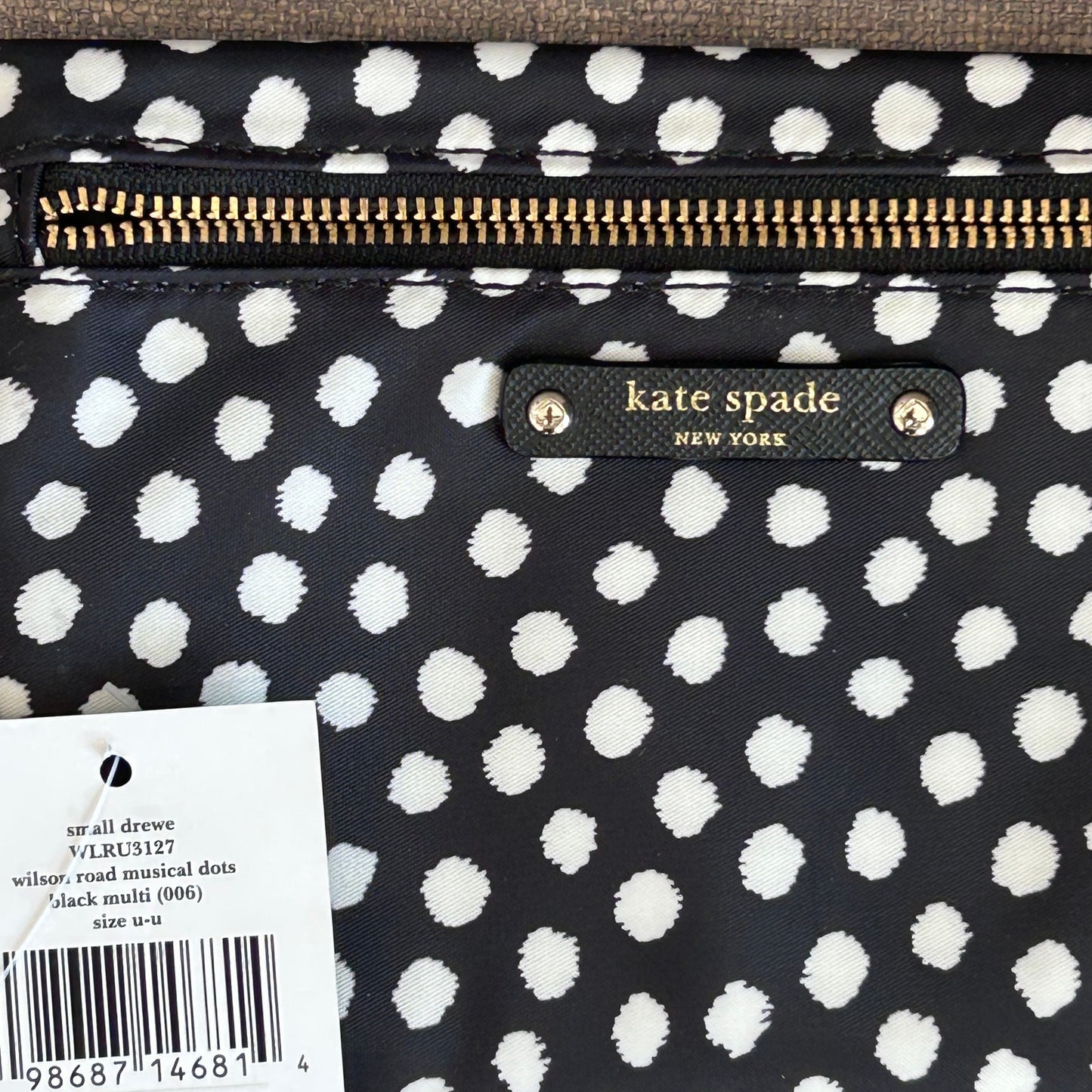 Kate Spade Small Drewe Wilson Road Musical Dots Black Multi Zip Pouch NEWa