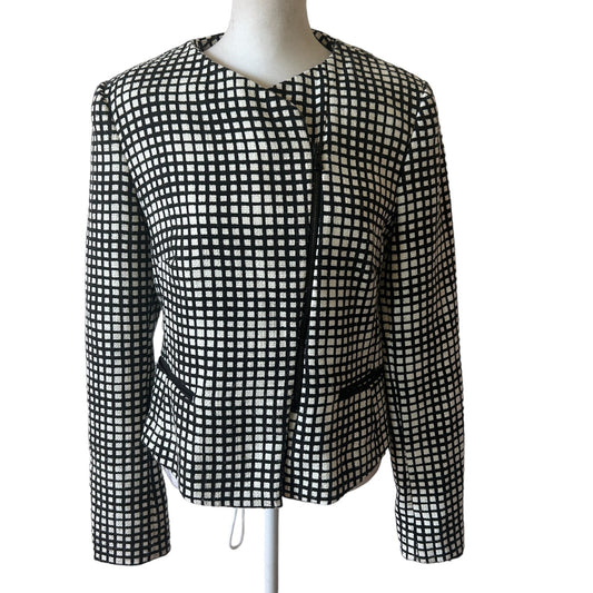 L'Agence Black and White Check Tweed Boucle Zip Front Blazer Womens Size 6