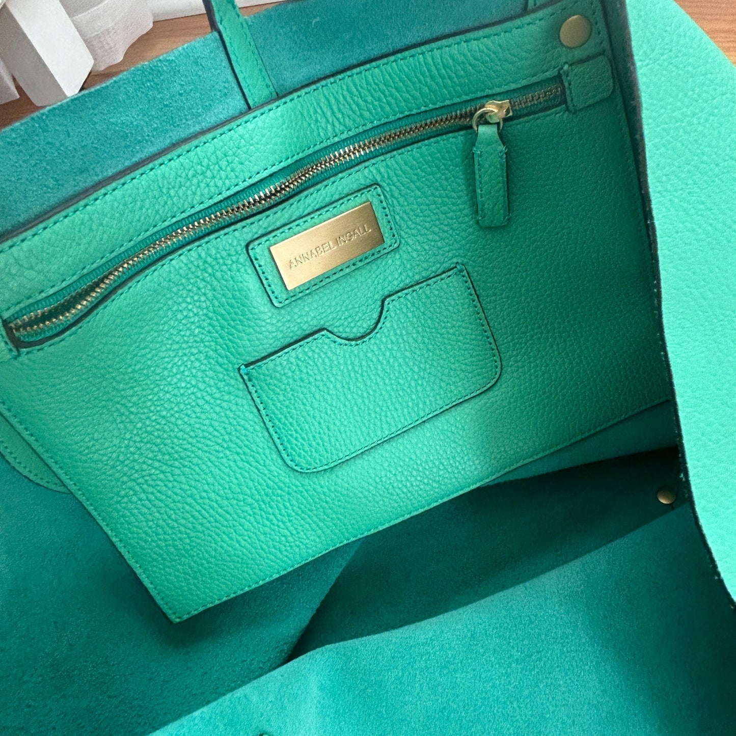 Annabel Ingall Kelly Green Large Leather Tote Handbag