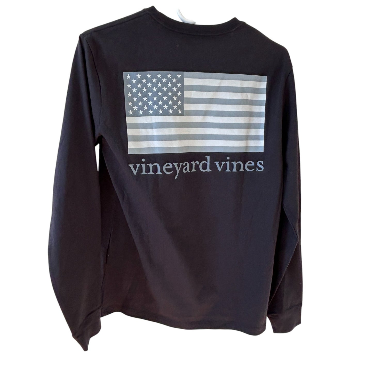 Vineyard Vines Black and Gray Long Sleeve Pocket Tee American Flag Mens Size XS