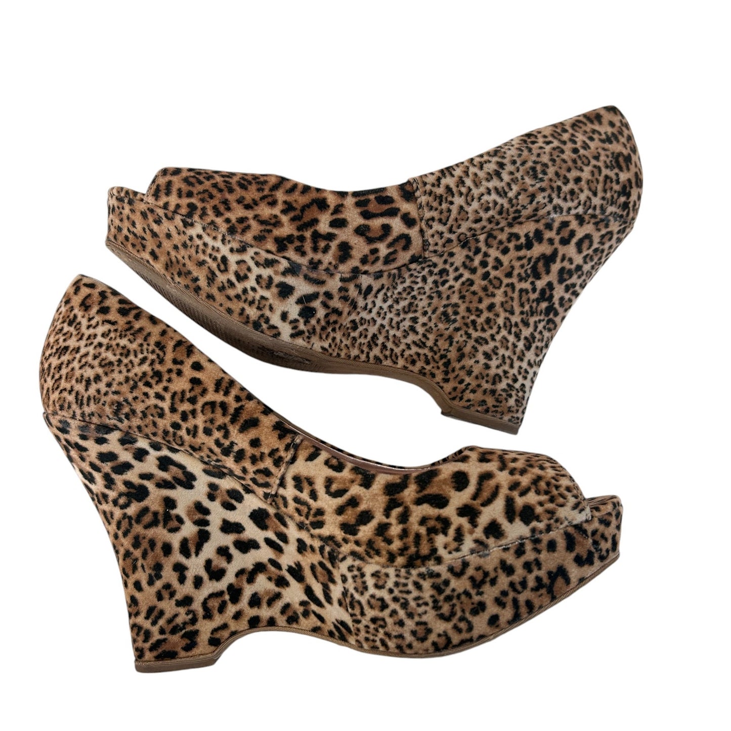 Express Cheetah Animal Print Peep Toe Platform Wedge Heels Womens Size 7