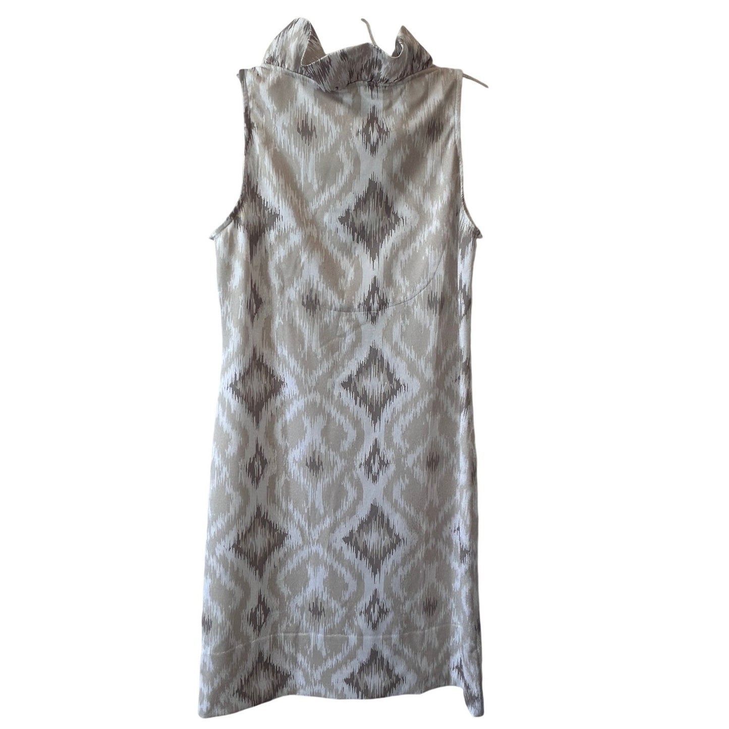 Gretchen Scott Tan and Ivory Ikat Ruffle Neck Sleeveless Stretch Dress Size XS