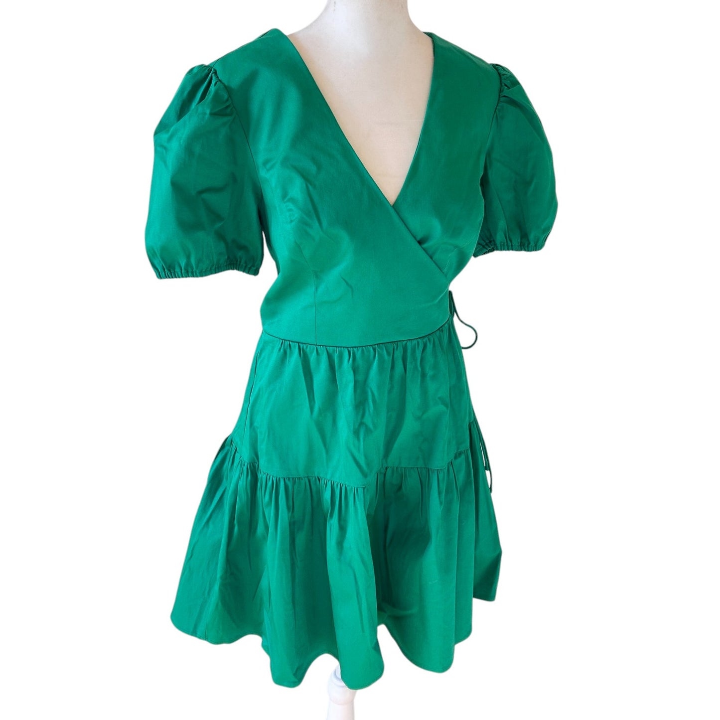 Adrianna Papell Kelly Green V-Neck Short Sleeve Ruffled Mini Dress Womens Size 6