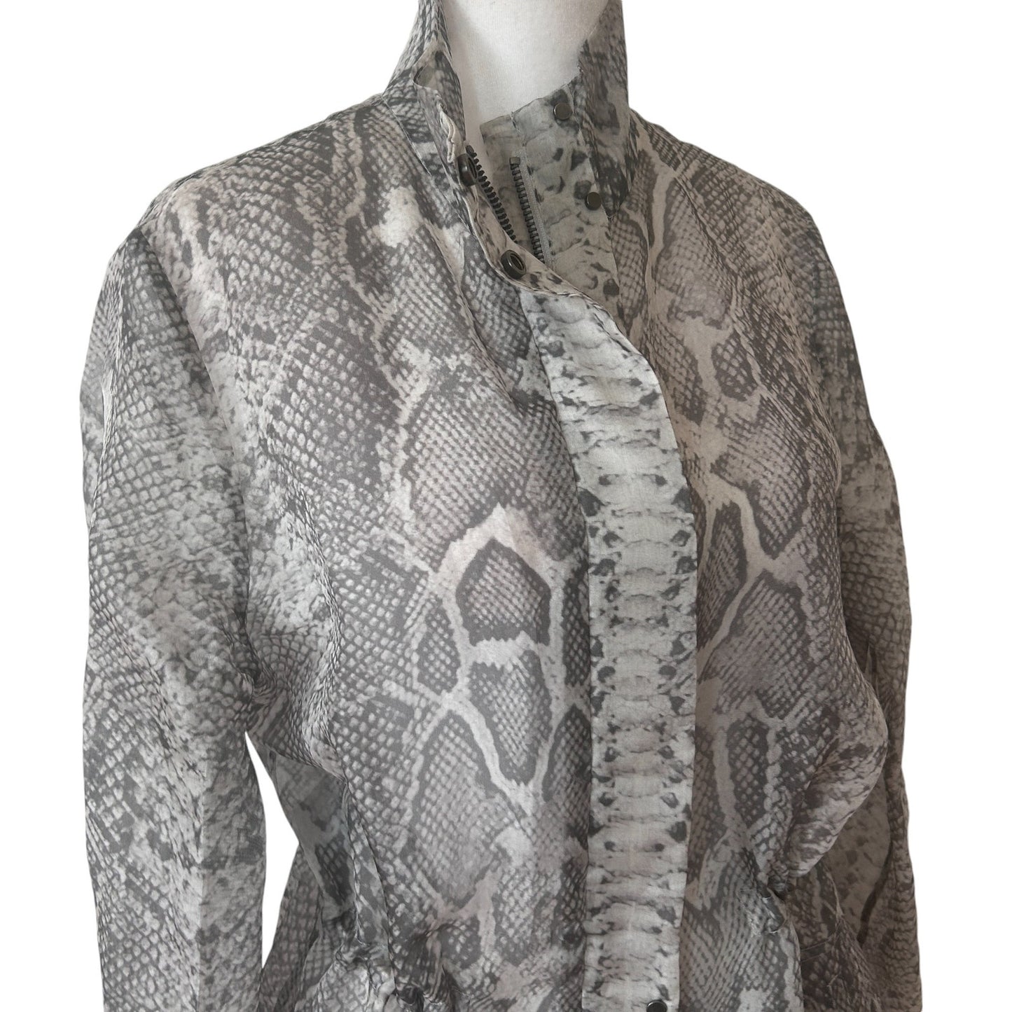 Per Se by Carlisle Gray Snakeskin Sheer Cinched Full Zip Jacket Womens Size 6