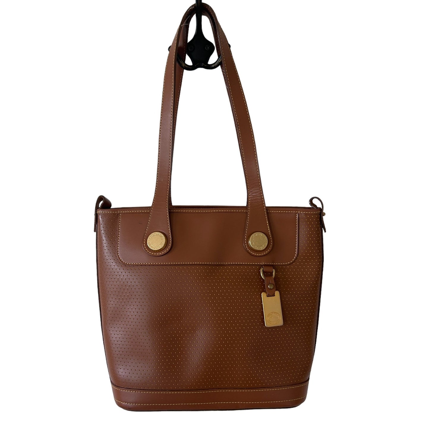 Dooney & Bourke Caramel Brown Perforated Leather Bucket Shoulder Bag