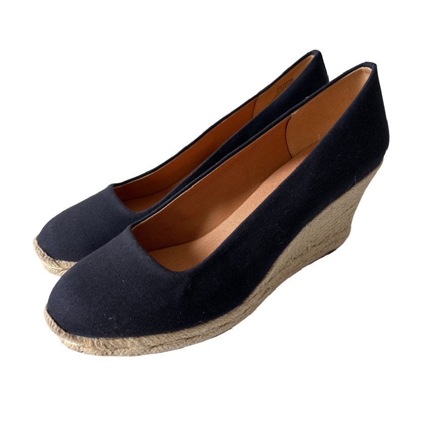 J. Crew Sevillle Espadrille Navy Blue Canvas Wedge Shoes Size 11