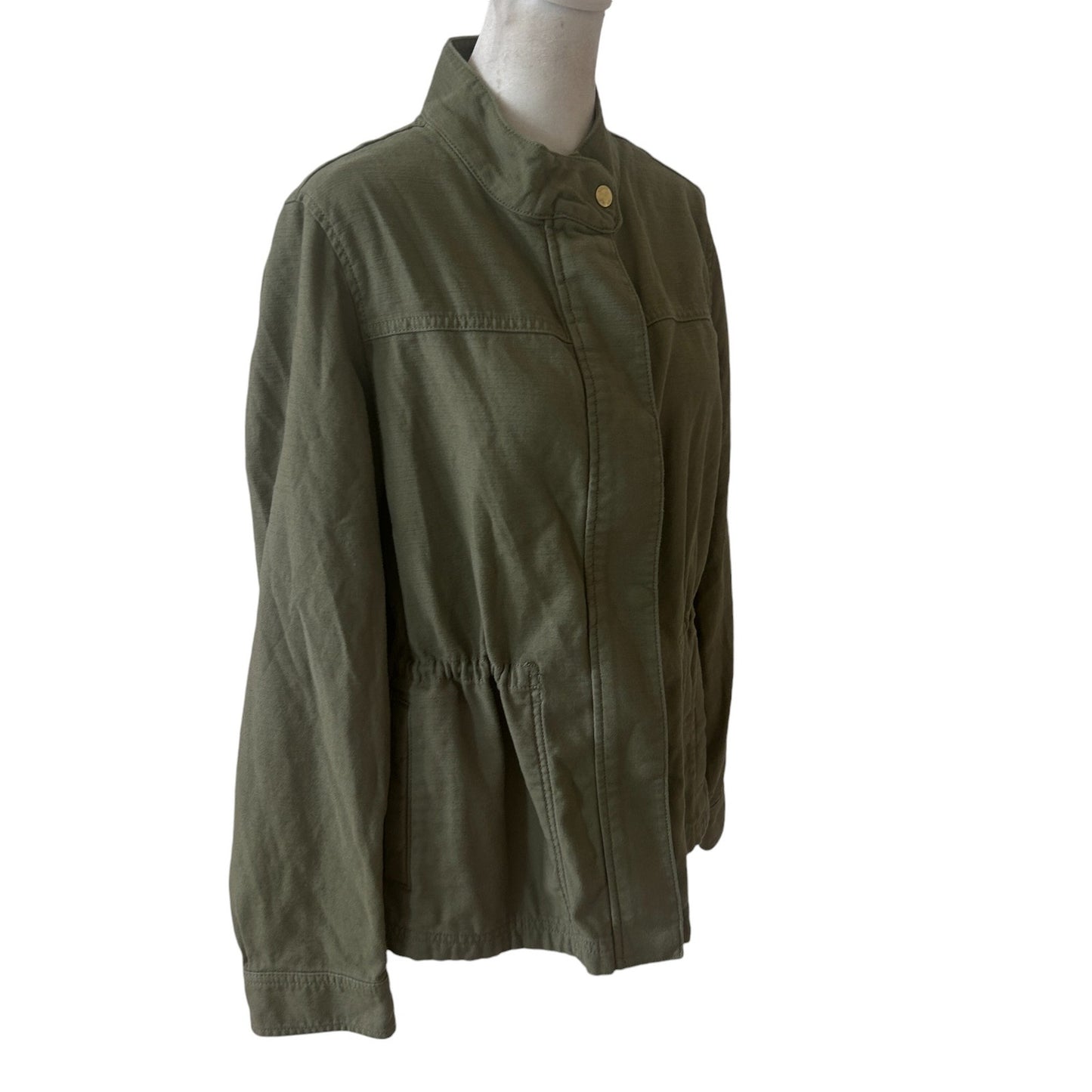 J Crew Olive Green Full Zip Cinch Waist Jacket Womens Size Medium