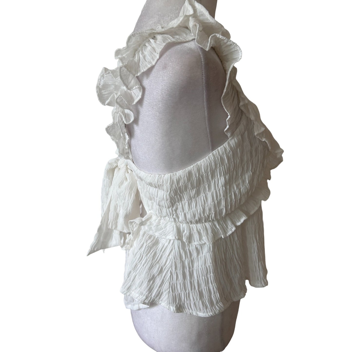 In Your Favor White Ruffled Boho Sleeveless Deep V-Neck Top Womens Size Medium