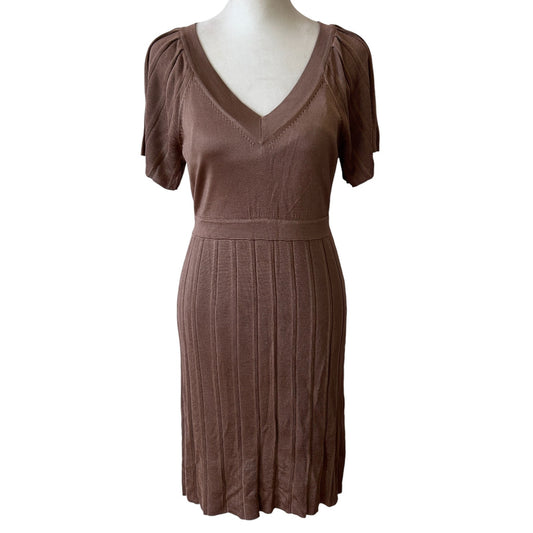 Banana Republic Brown V-Neck Pleated Short Sleeve Knit Dress Womens Size XS