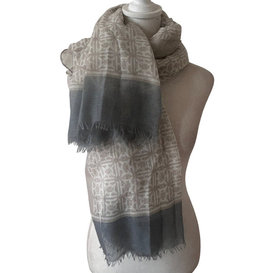 India Hicks Tan and Gray Heritage Lightweight Fringed Scarf 78" x 39"