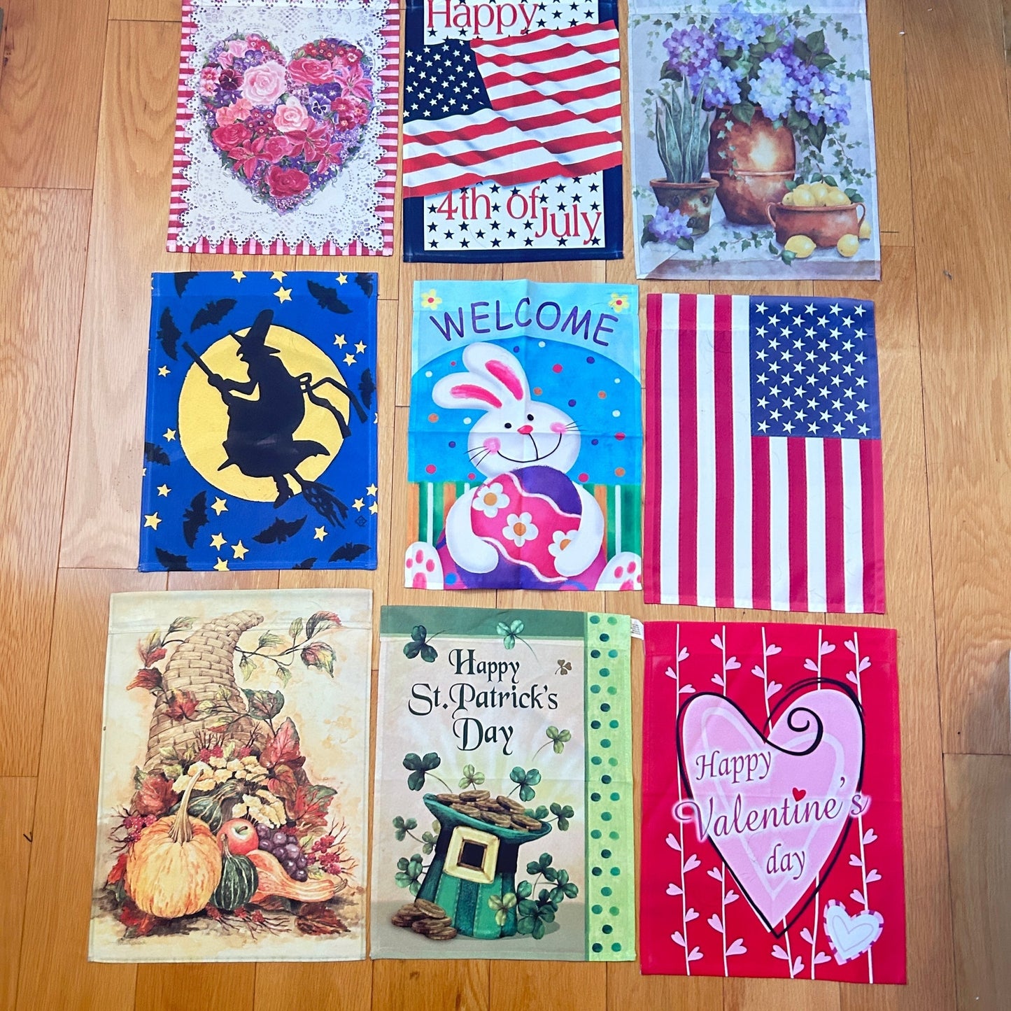 LOT of 42 Yard Flags Holidays, USA, Spring, Winter, Summer, Fall Various Sizes