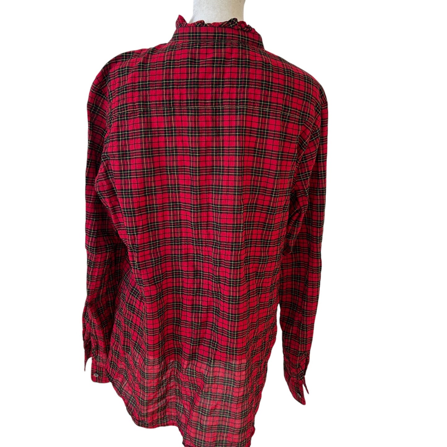 J. McLaughlin Red, Black, Yellow Tartan Plaid Button Down Size Large