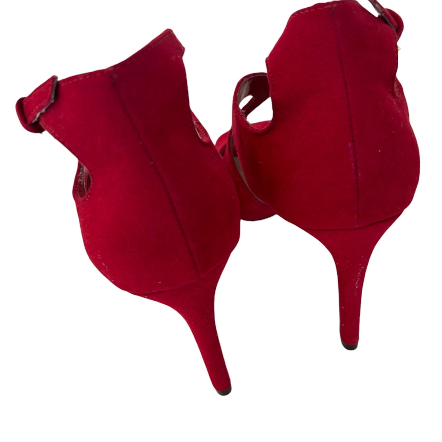 Christian Siriano Red Suede Open Toe Cut-Out Ankle Strap Heels Womens Size 6.5