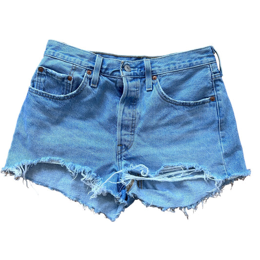 Levi's Premium 501 Cut-Off Denim Shorts Distressed Button Fly Womens Size 28