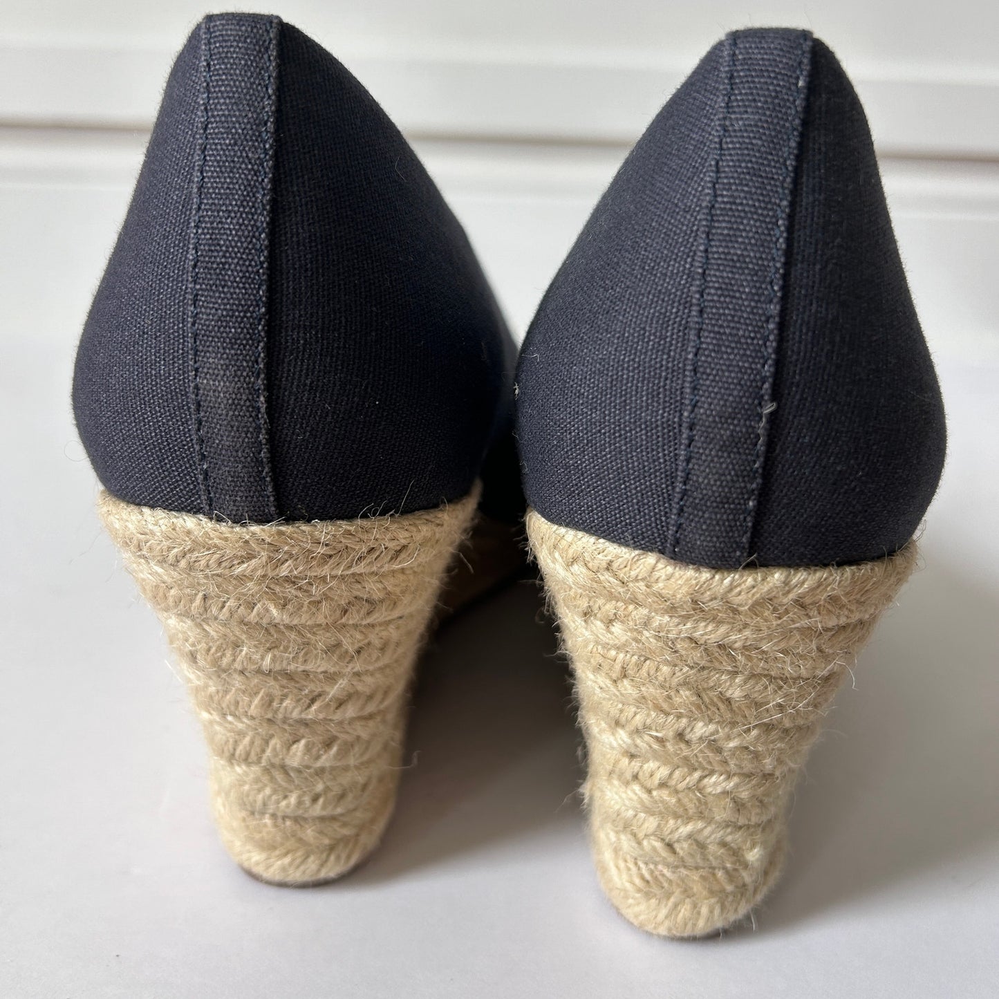 J. Crew Sevillle Espadrille Navy Blue Canvas Wedge Shoes Size 11