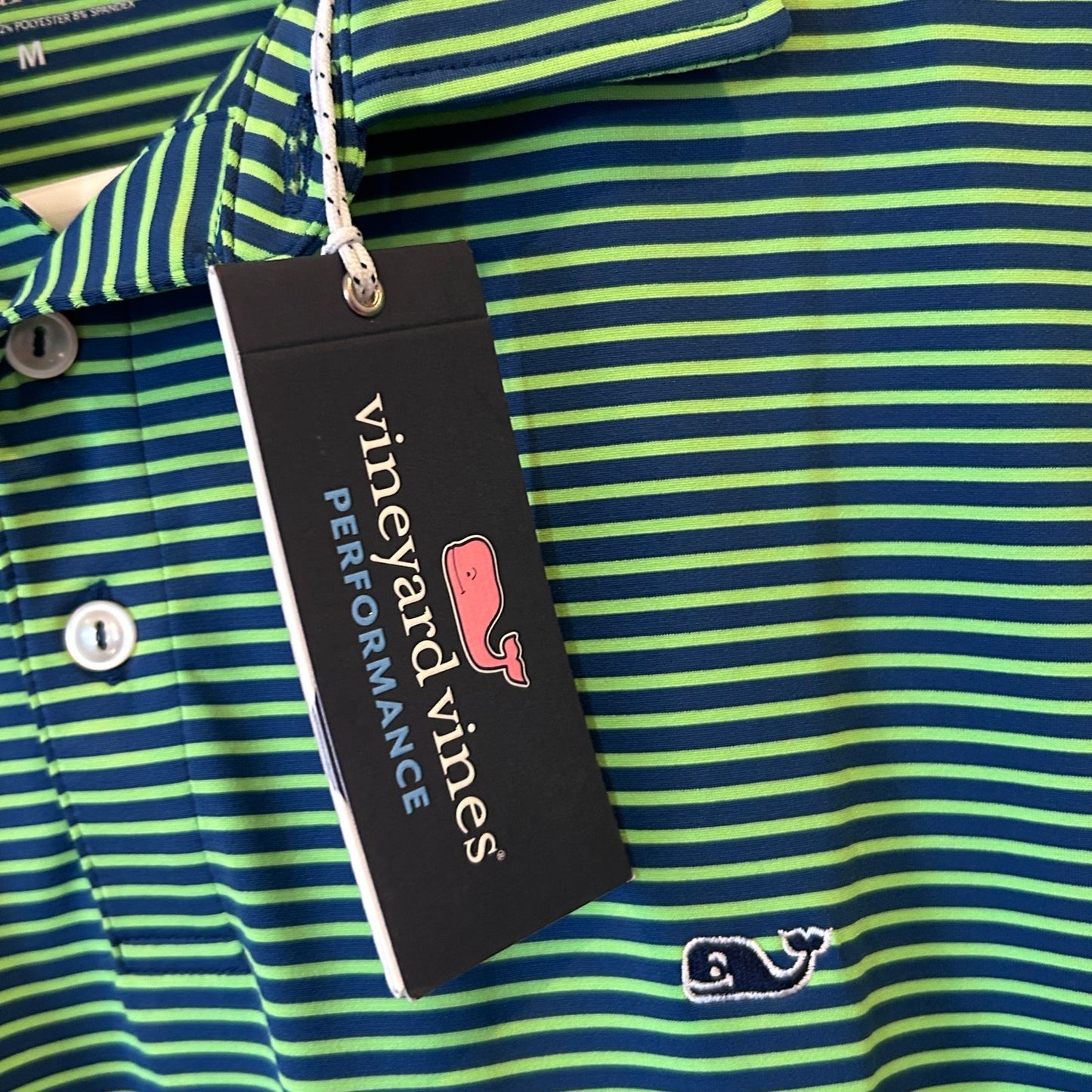 Vineyard Vines Green, Blue Bradley Stripe NEW Performance Polo Mens Medium