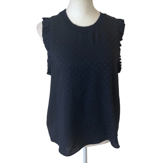 Current Air Navy Blue Polka Dot Ruffle Trim Sleeveless Top Womens Size Small NEW