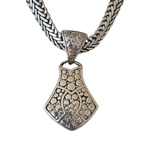 Thick Silver Herringbone Chain Necklace and Pendant Statement Necklace