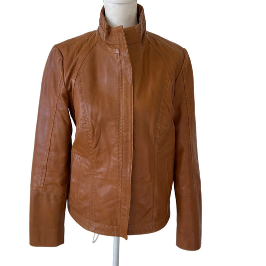 Quince Cognac Brown 100% Sheep Leather Jacket Womens Size Small