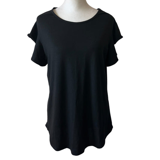 Prinstory Black Ruffled Short Sleeve Knit Top Classic Minimal Womens Size Medium