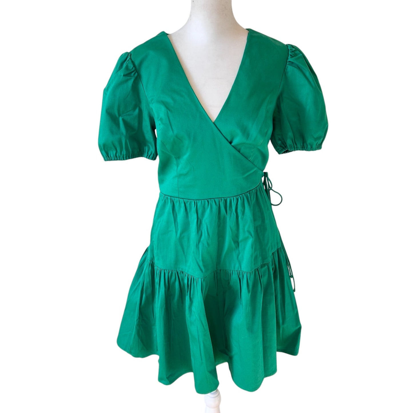 Adrianna Papell Kelly Green V-Neck Short Sleeve Ruffled Mini Dress Womens Size 6