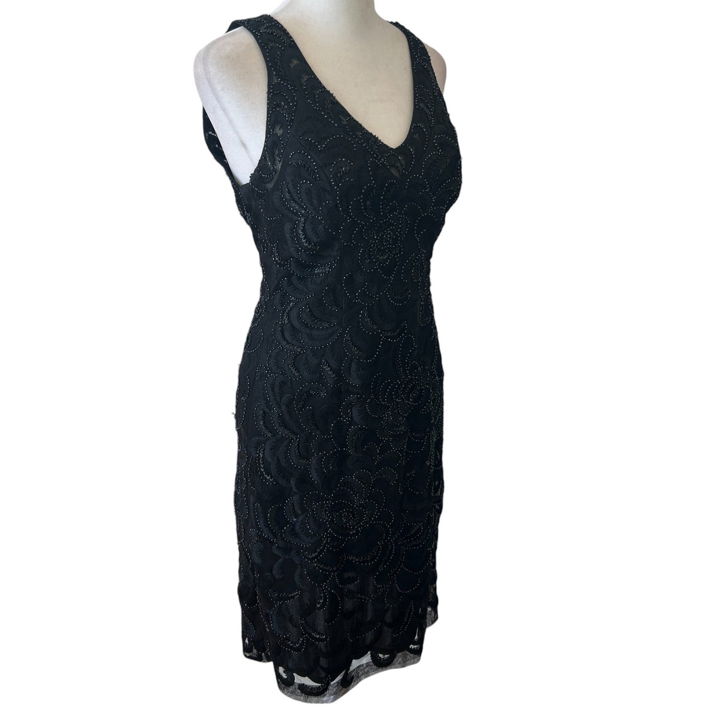 Sue Wong Nocturne Black Beaded Sleeveless Short Cocktail Dress Womens Size 2