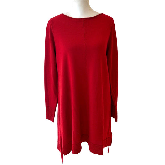 Eileen Fisher Red Italian Yarn Long Sleeve Sweater Dress Size Medium Petite