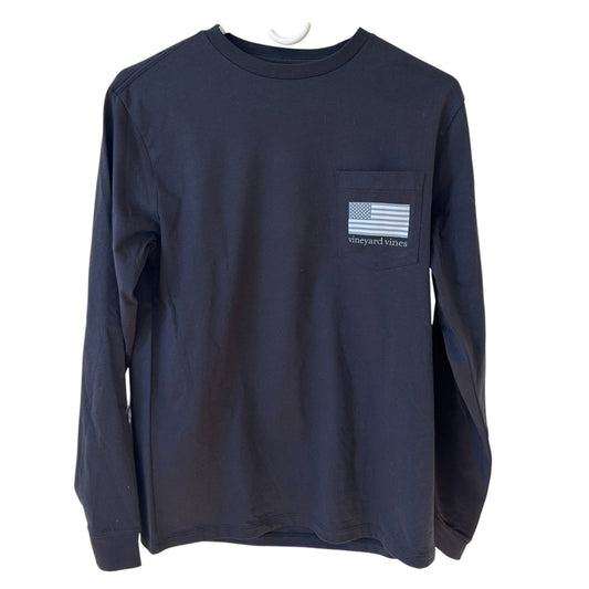 Vineyard Vines Black and Gray Long Sleeve Pocket Tee American Flag Mens Size XS