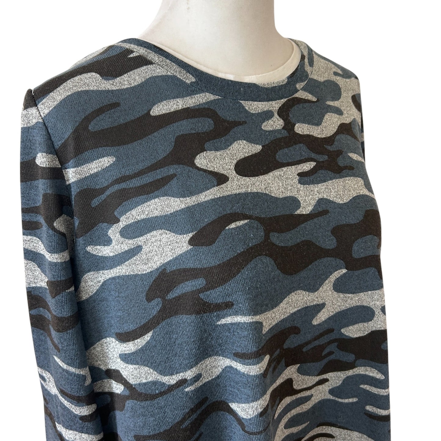 Elliott Lauren Blue Camo Long Sleeve Tunic Top 100% Cotton Womens Size Small