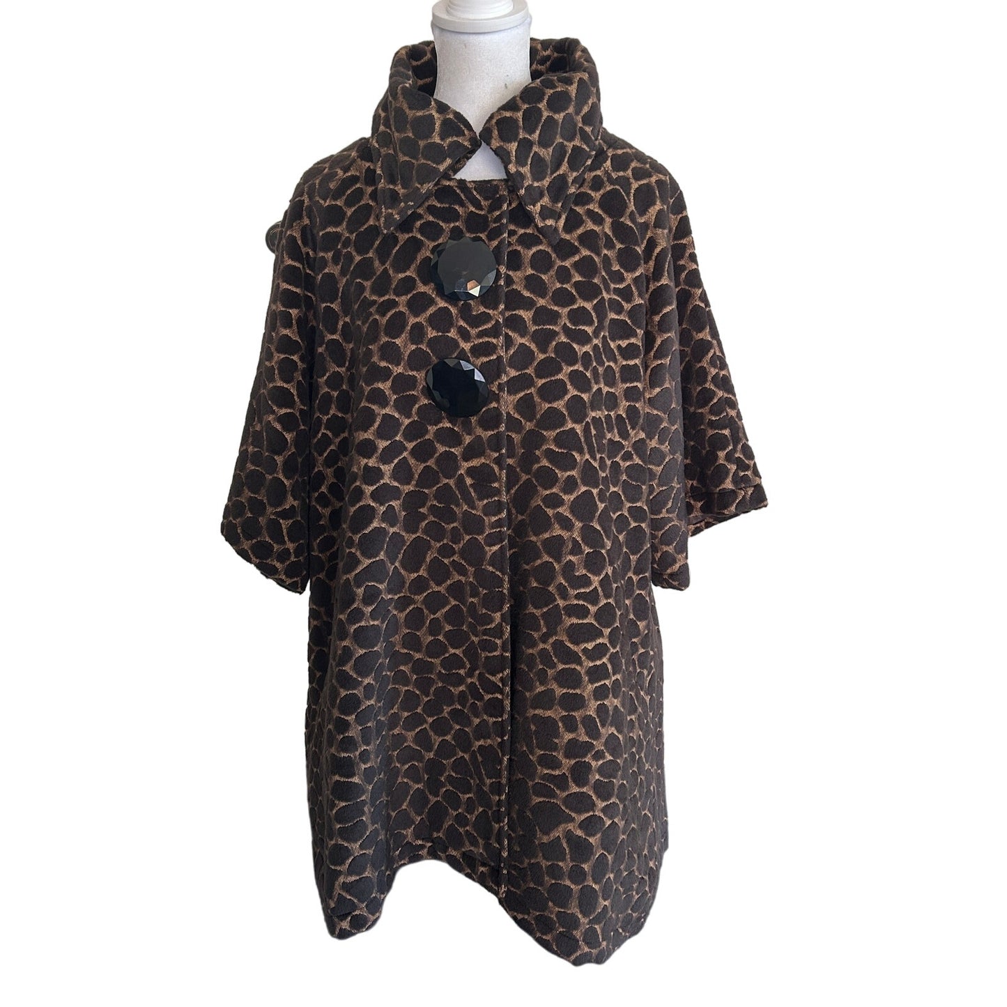 Luii Anthropologie Brown Black Giraffe Animal Print Swing Coat Size Medium